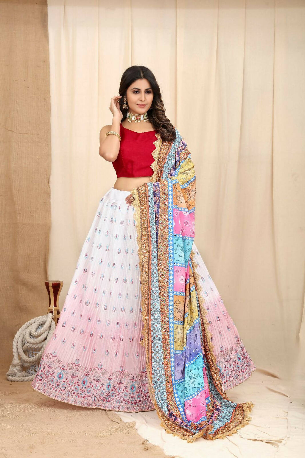 DEIANA'S Beautiful Pure Chinon Jari Silk Weaving Lehengha Choli - White | Grocsy