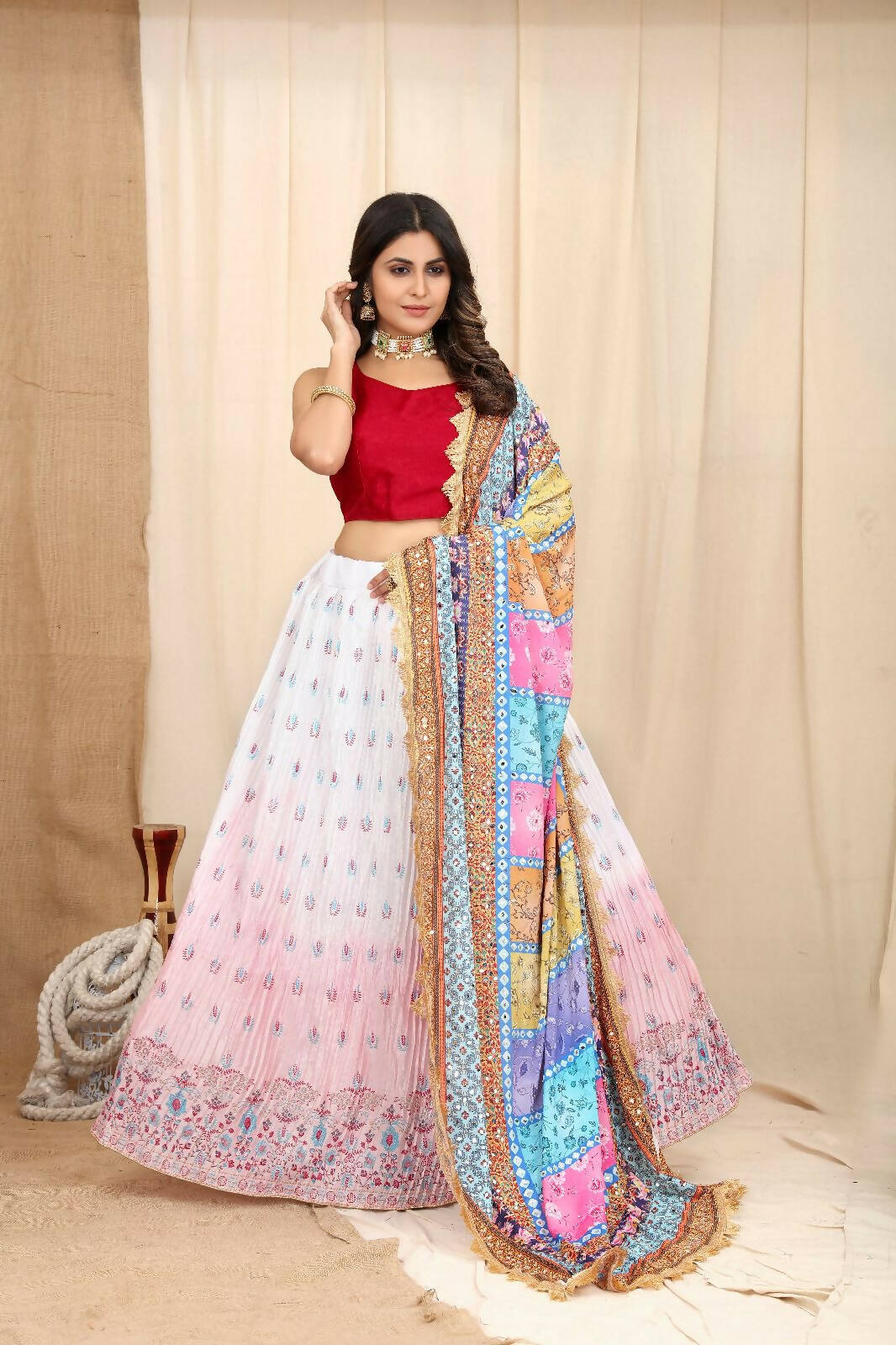 DEIANA'S Beautiful Pure Chinon Jari Silk Weaving Lehengha Choli - White | Grocsy