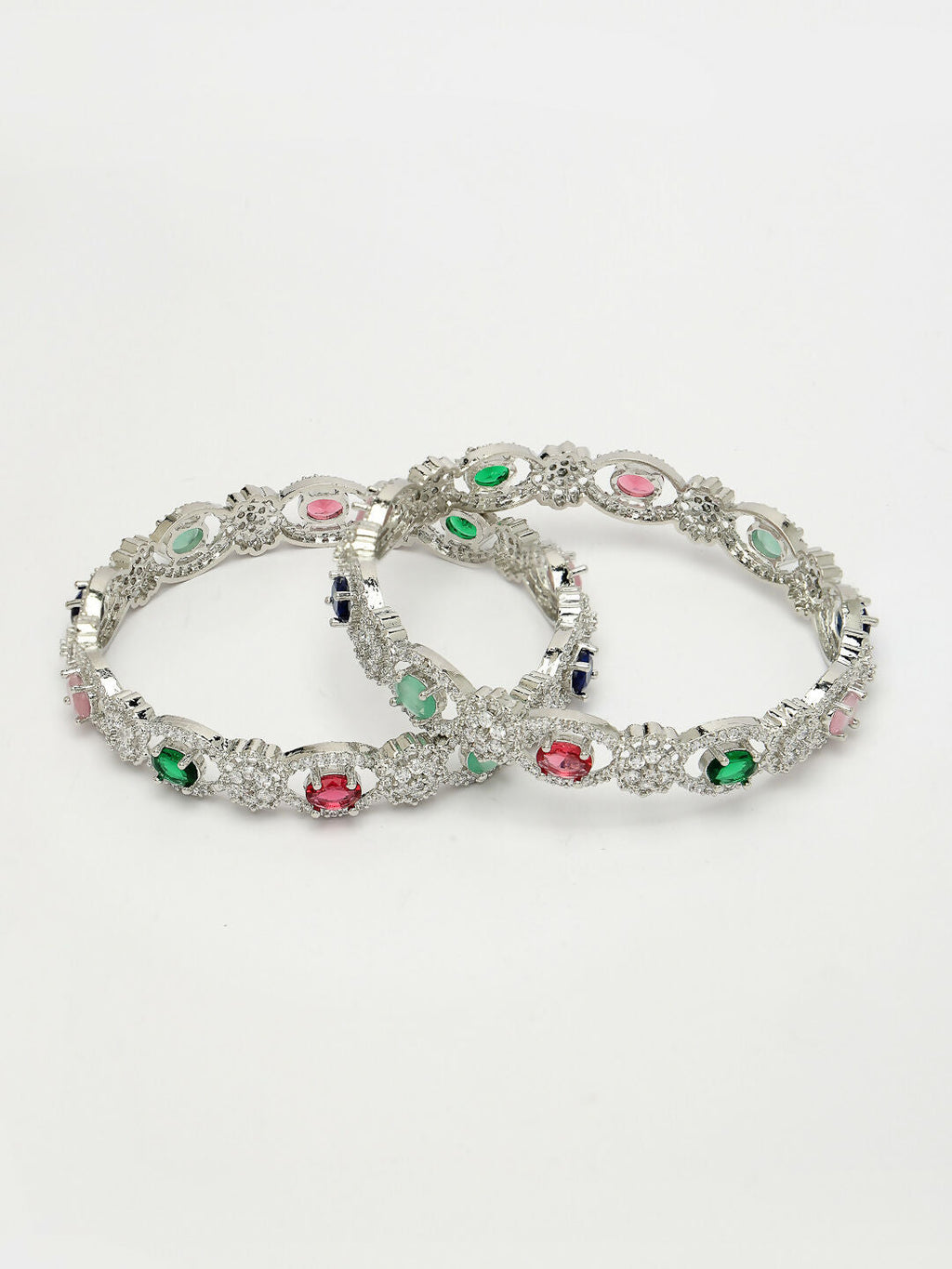 NVR Women's Set of 2 Multi-Coloured CZ Stone-Studded Handcrafted Bangles