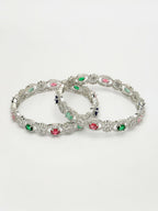 NVR Women's Set of 2 Multi-Coloured CZ Stone-Studded Handcrafted Bangles