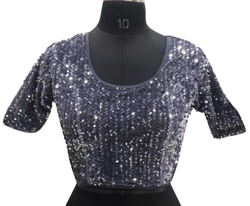Vamika Grey Velvet Sequence Blouse | Grocsy