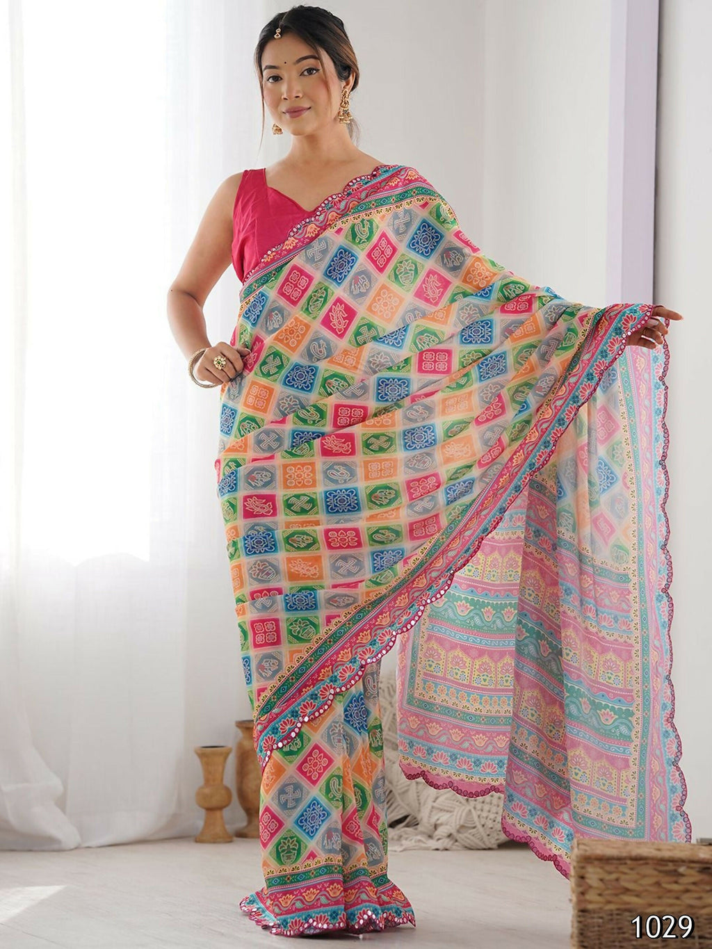 Designer Partywear Georgette Muiti Fancy Saree-Durga | Grocsy