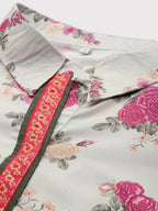 Ahalyaa Women Floral Printed Tunic with Palazzos - Beige Color | Grocsy