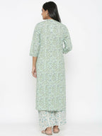 Miravan Women's Floral Jaipuri Cotton Kurta Palazzo With Tassel Set | Grocsy