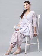 Ahalyaa Women Lavender Crepe Printed Kurta Palazzo Set | Grocsy