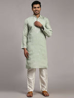 Light Green Silk Designer Embroidery Work Men's Rajwadi Kurta Set - Mahotsav | Grocsy