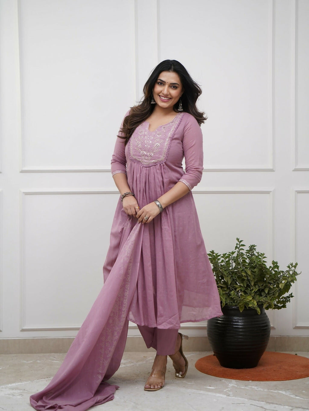 The52 Women's Beautiful Cotton Fabric Embroidery Work Straight Kurta Pant and Dupatta Set | Grocsy