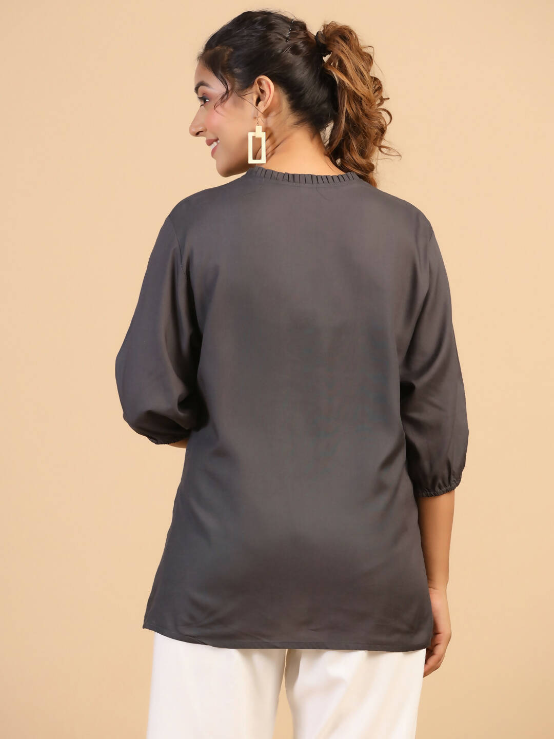 Womens Grey Rayon Solid Top - Keeva | Grocsy