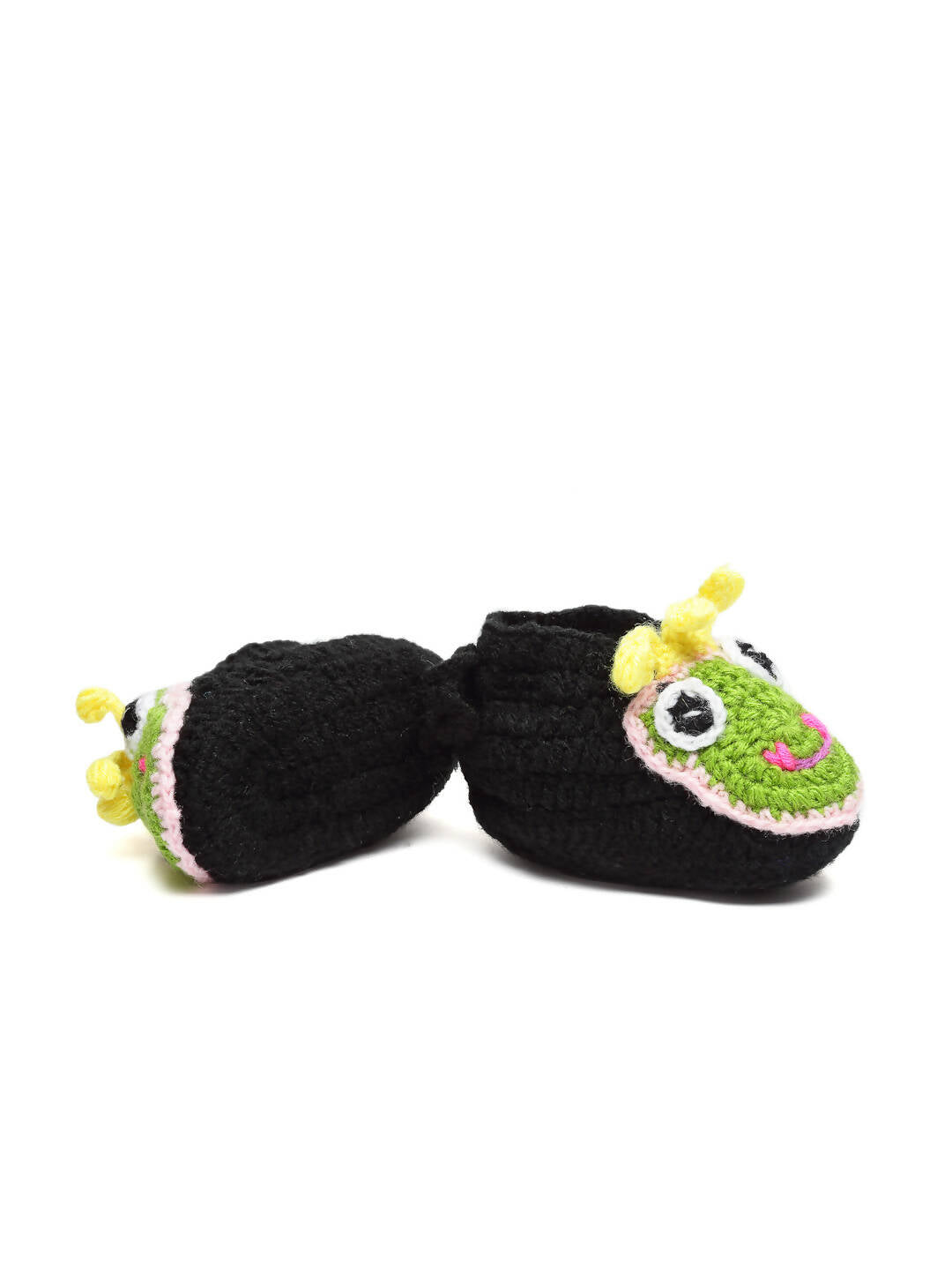 Chutput Kids Woollen Hand Knitted Frog Face Detailed Booties - Black | Grocsy