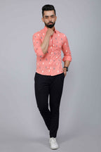 Miravan Men's Peach Spread Collar Animal Print Partywear Shirt | Grocsy