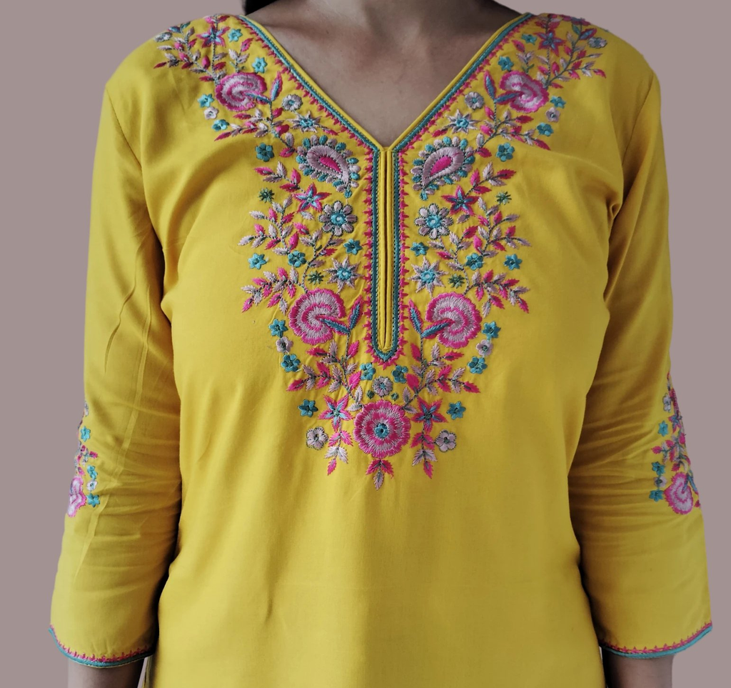Jaitra Apparels Women Printed Pure Cotton Straight Kurta (Yellow) | Grocsy