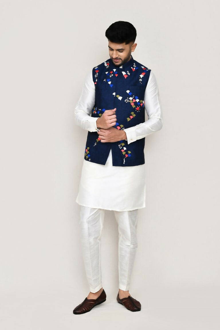 Joban Fashion White Colored Art Silk Fabric Kurta, Jacket With Straight Fit Pant | Grocsy