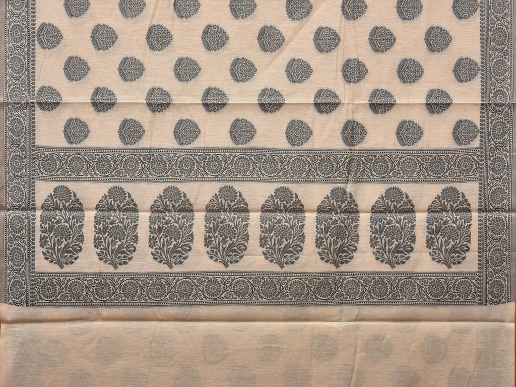 Cream and Black Cut Work Sico Cotton Saree with Body Buta and Border Design - Global Threads | Grocsy