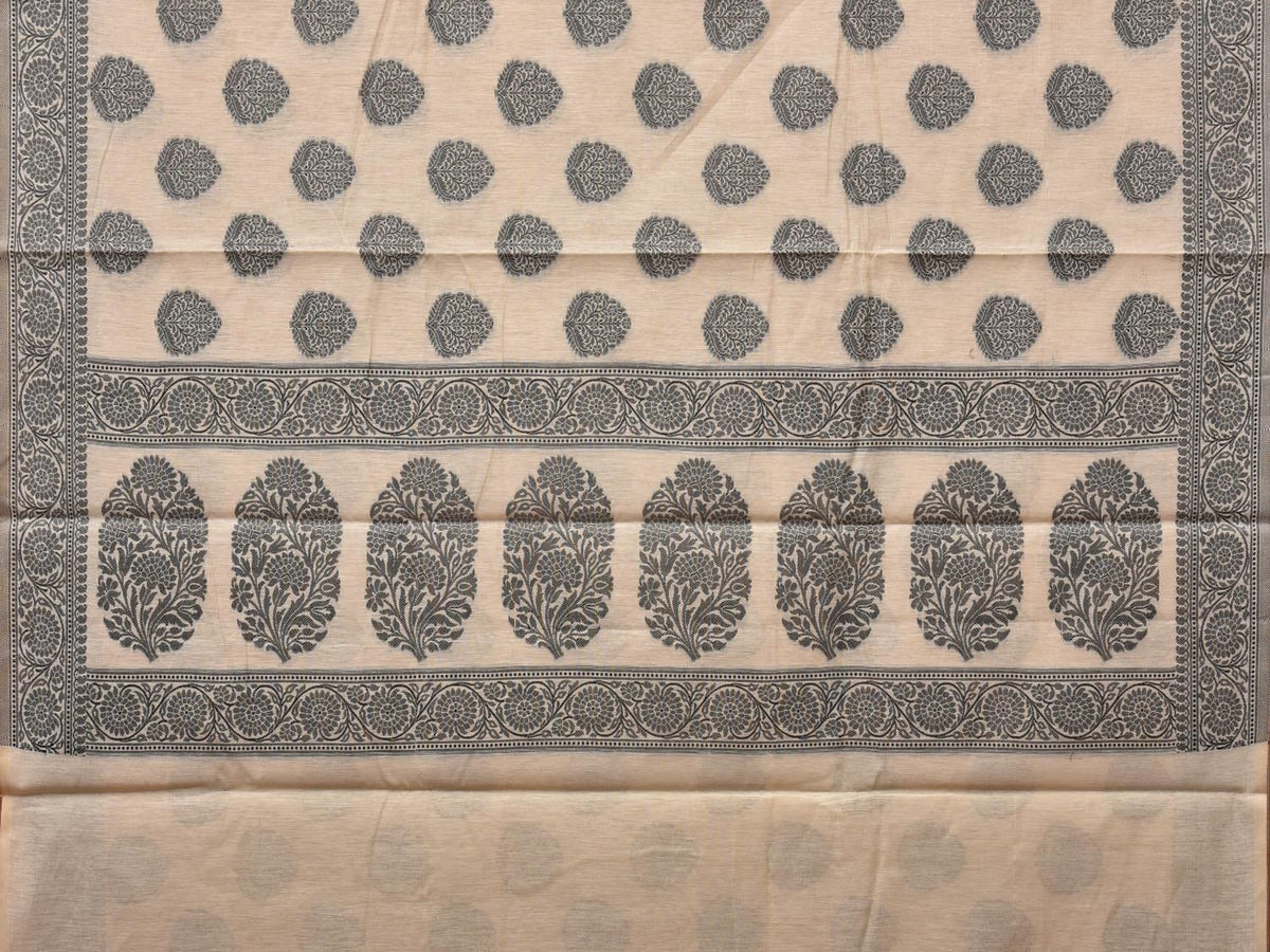Cream and Black Cut Work Sico Cotton Saree with Body Buta and Border Design - Global Threads | Grocsy