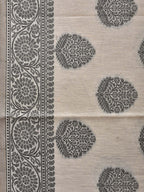 Cream and Black Cut Work Sico Cotton Saree with Body Buta and Border Design - Global Threads | Grocsy