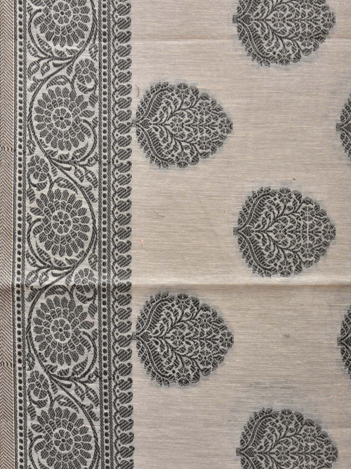 Cream and Black Cut Work Sico Cotton Saree with Body Buta and Border Design - Global Threads | Grocsy