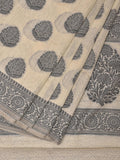 Cream and Black Cut Work Sico Cotton Saree with Body Buta and Border Design - Global Threads | Grocsy