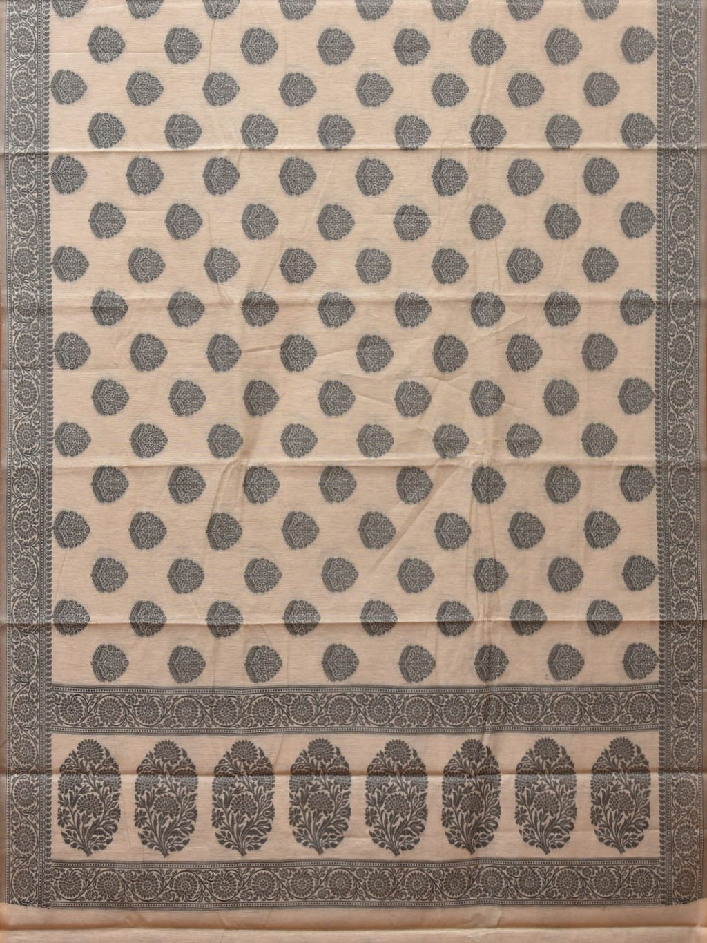 Cream and Black Cut Work Sico Cotton Saree with Body Buta and Border Design - Global Threads | Grocsy
