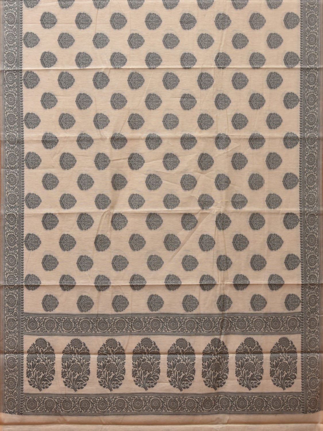 Cream and Black Cut Work Sico Cotton Saree with Body Buta and Border Design - Global Threads | Grocsy