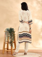Yufta Cream And Black Pure Silk Sequins Work Straight Kurta Dupatta Pant Set | Grocsy