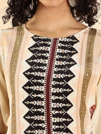 Yufta Cream And Black Pure Silk Sequins Work Straight Kurta Dupatta Pant Set | Grocsy