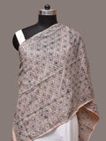 Cream and Blue Kalamkari Block Print Cotton Silk Stole with Geometric Design - Global Threads | Grocsy