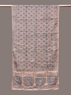 Cream and Blue Kalamkari Block Print Cotton Silk Stole with Geometric Design - Global Threads | Grocsy