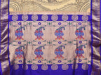 Cream and Blue Kalamkari Hand Painted Paithani Silk Handloom Saree with Ramayana Design - Global Threads | Grocsy