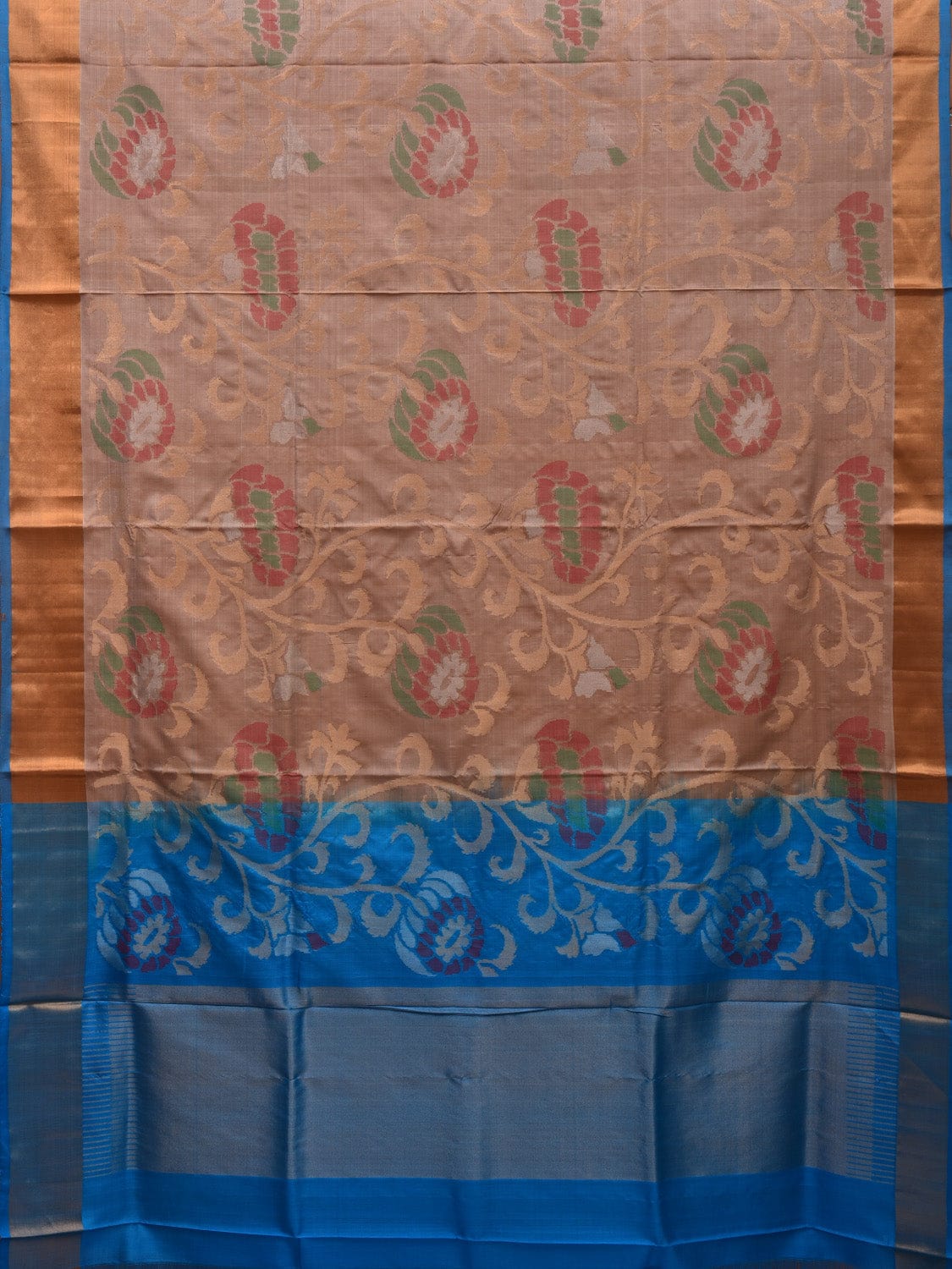 Cream and Blue Uppada Silk Handloom Saree with All Over Design - Global Threads | Grocsy