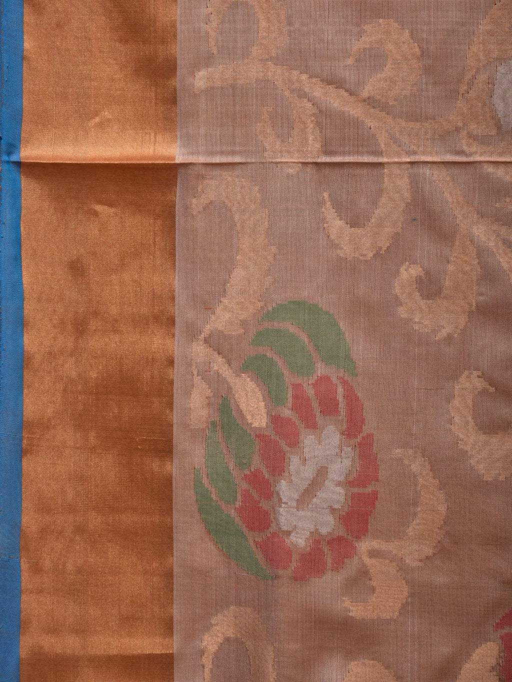 Cream and Blue Uppada Silk Handloom Saree with All Over Design - Global Threads | Grocsy