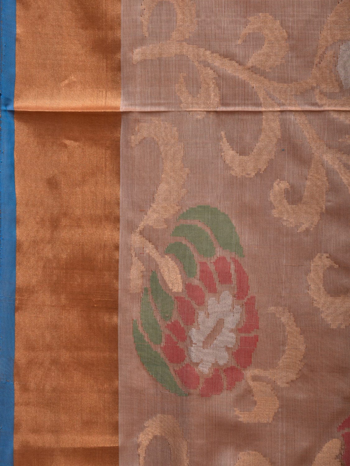 Cream and Blue Uppada Silk Handloom Saree with All Over Design - Global Threads | Grocsy