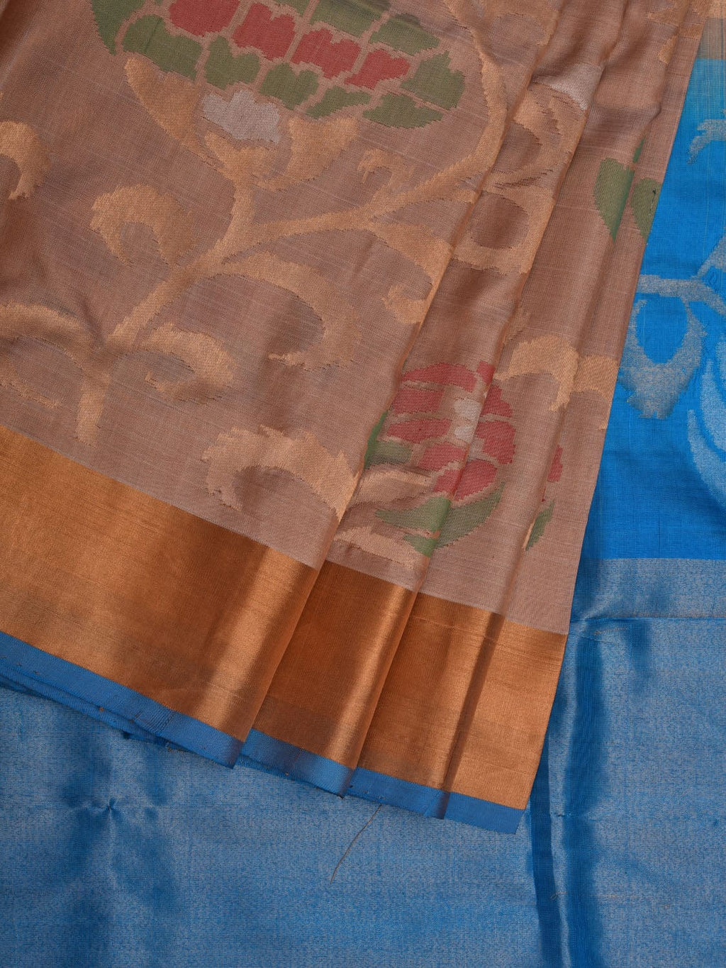 Cream and Blue Uppada Silk Handloom Saree with All Over Design - Global Threads | Grocsy