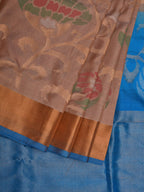 Cream and Blue Uppada Silk Handloom Saree with All Over Design - Global Threads | Grocsy