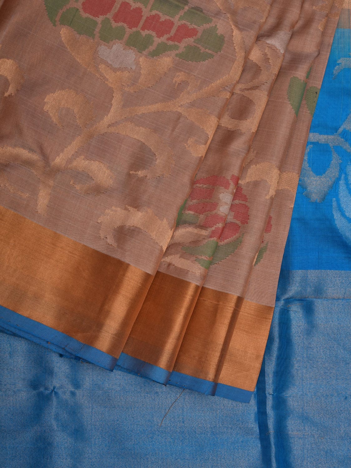 Cream and Blue Uppada Silk Handloom Saree with All Over Design - Global Threads | Grocsy