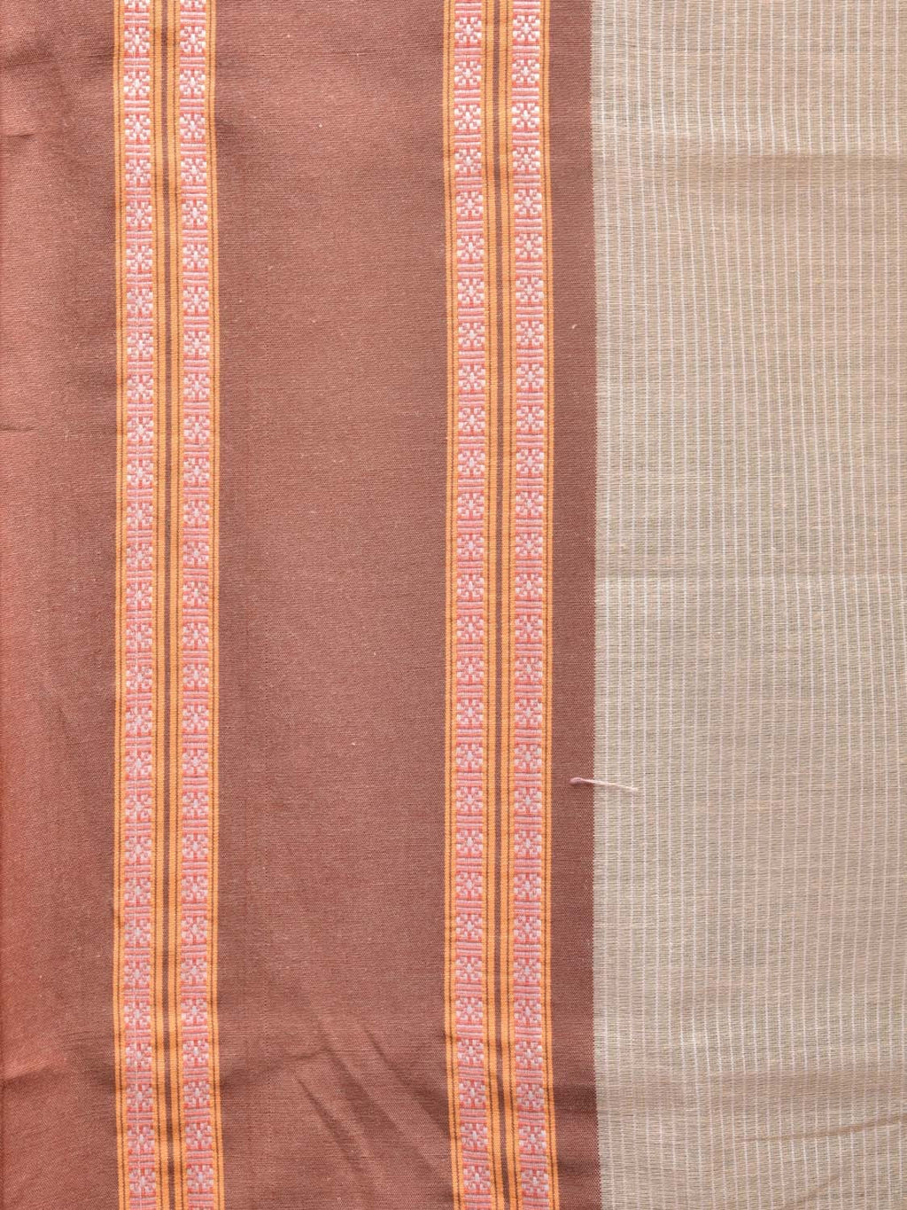 Cream and Fawn Bamboo Cotton Saree with Strips Design No Blouse - Global Threads | Grocsy