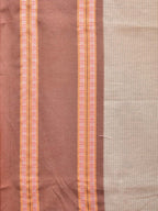 Cream and Fawn Bamboo Cotton Saree with Strips Design No Blouse - Global Threads | Grocsy