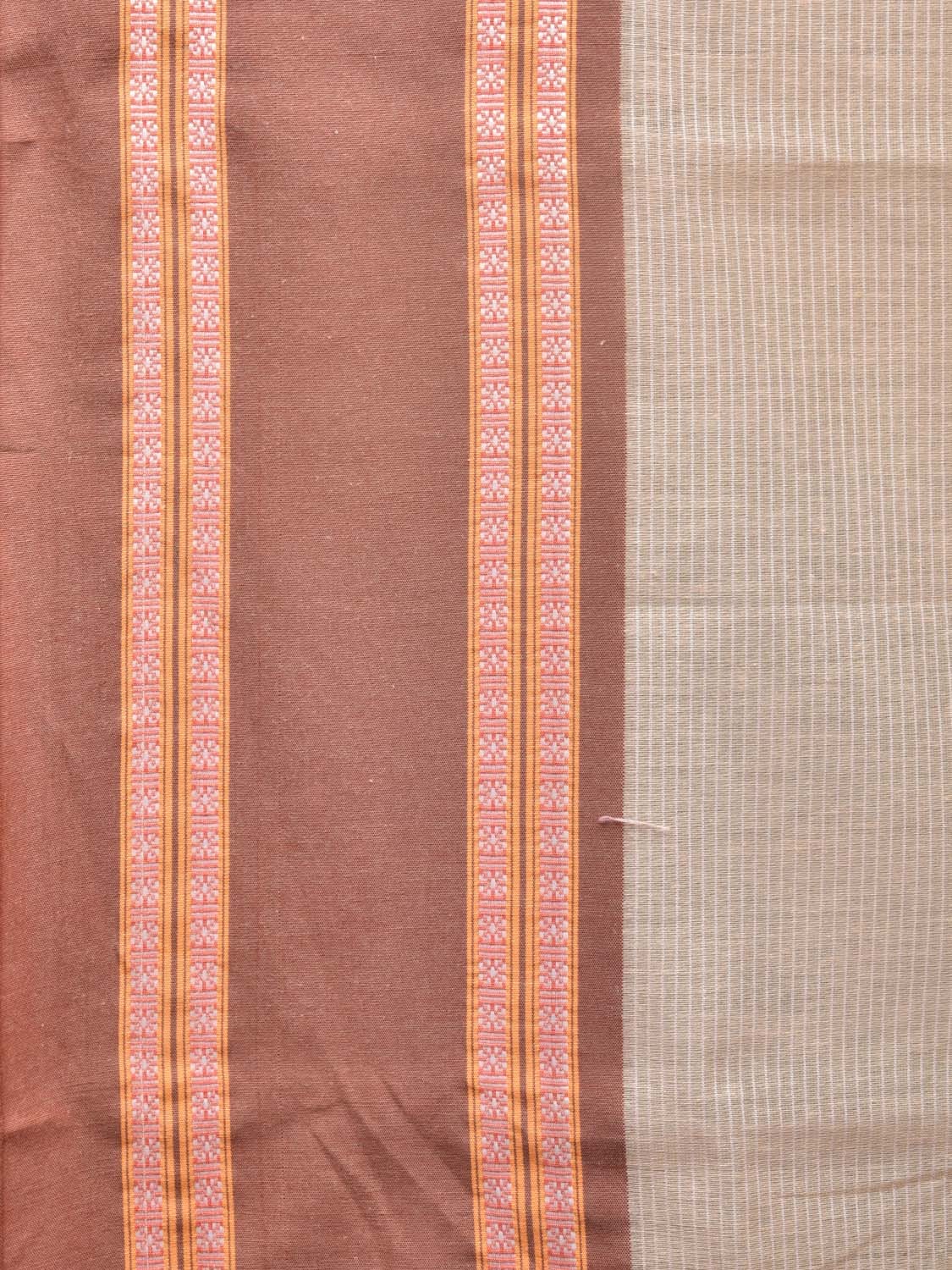 Cream and Fawn Bamboo Cotton Saree with Strips Design No Blouse - Global Threads | Grocsy