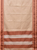 Cream and Fawn Bamboo Cotton Saree with Strips Design No Blouse - Global Threads | Grocsy