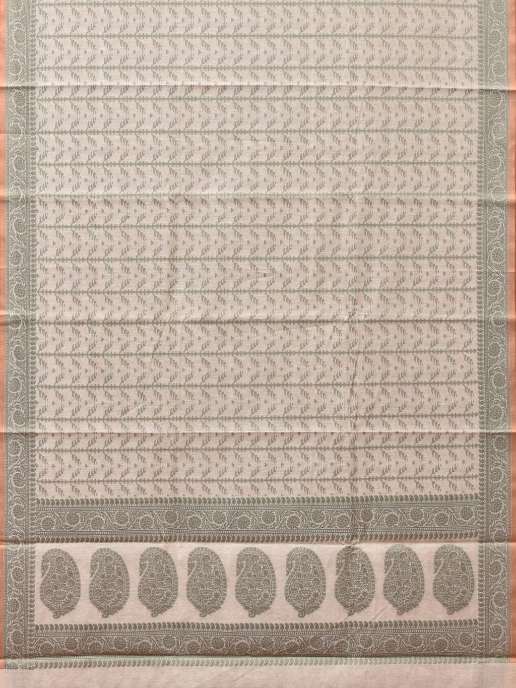 Cream and Light Green Cut Work Sico Cotton Saree with All Over and Border Design - Global Threads | Grocsy