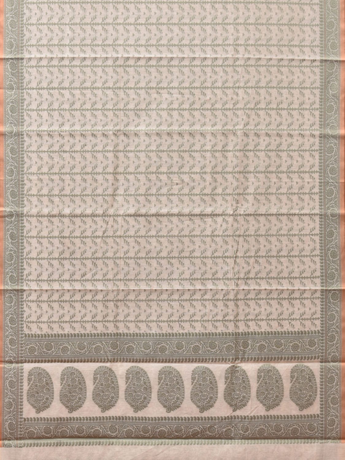 Cream and Light Green Cut Work Sico Cotton Saree with All Over and Border Design - Global Threads | Grocsy