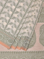 Cream and Light Green Cut Work Sico Cotton Saree with All Over and Border Design - Global Threads | Grocsy