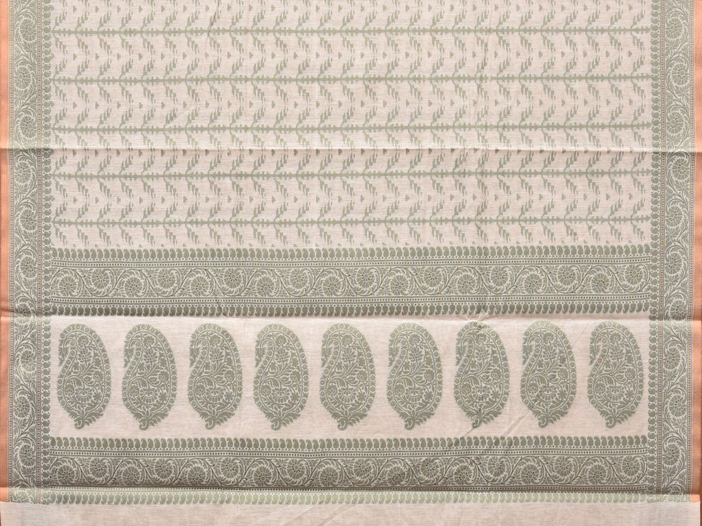 Cream and Light Green Cut Work Sico Cotton Saree with All Over and Border Design - Global Threads | Grocsy