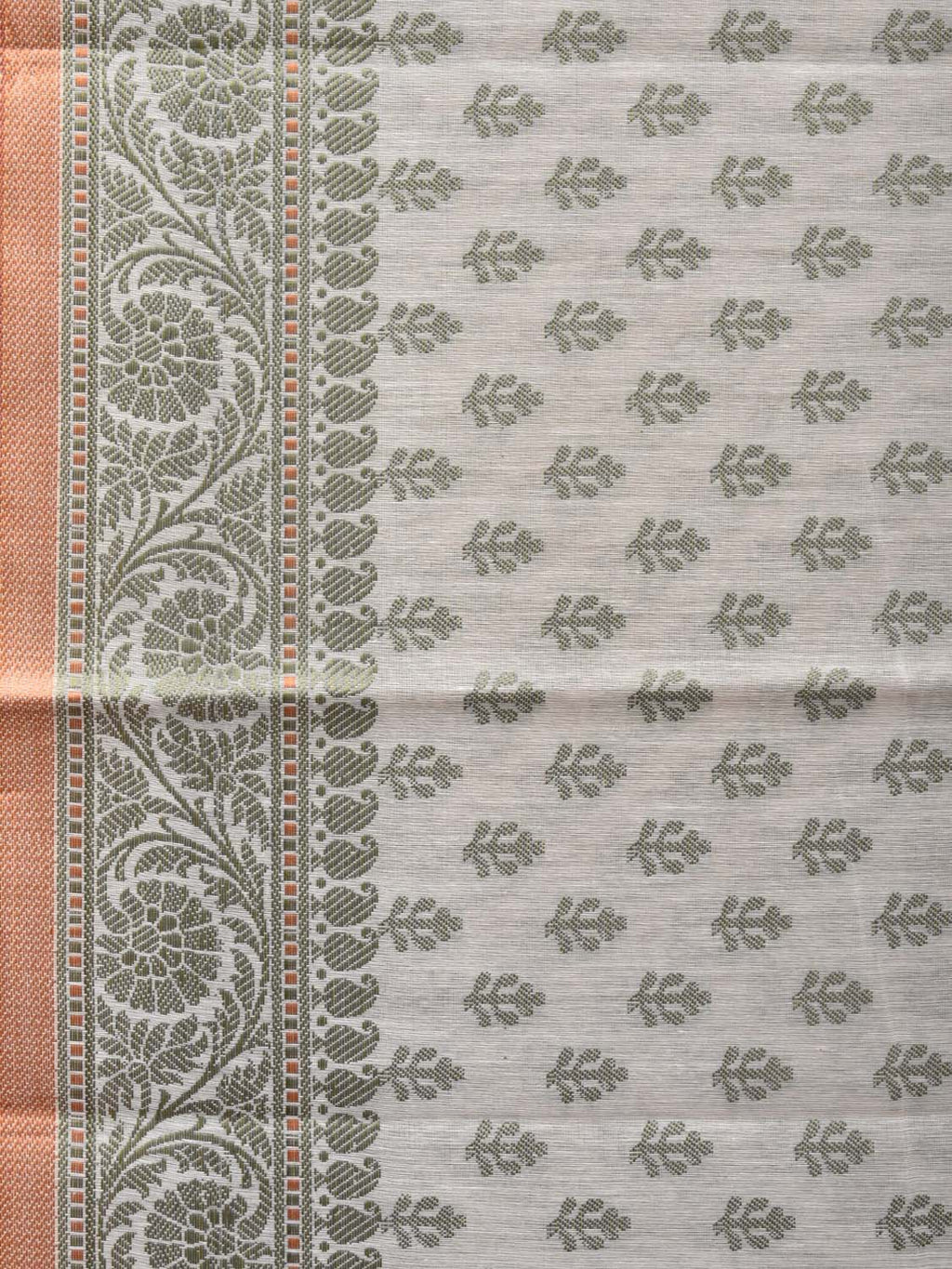Cream and Light Green Cut Work Sico Cotton Saree with All Over and Border Design - Global Threads | Grocsy