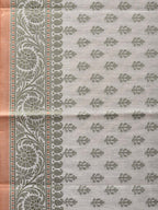 Cream and Light Green Cut Work Sico Cotton Saree with All Over and Border Design - Global Threads | Grocsy