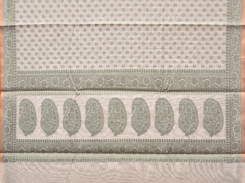 Cream and Light Green Cut Work Sico Cotton Saree with All Over and Border Design - Global Threads | Grocsy