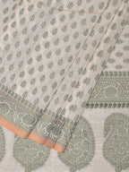 Cream and Light Green Cut Work Sico Cotton Saree with All Over and Border Design - Global Threads | Grocsy