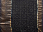 Cream and Navy Bandhani Kanchipuram Silk Handloom Saree with Kalamkari Cows Design - Global Threads | Grocsy
