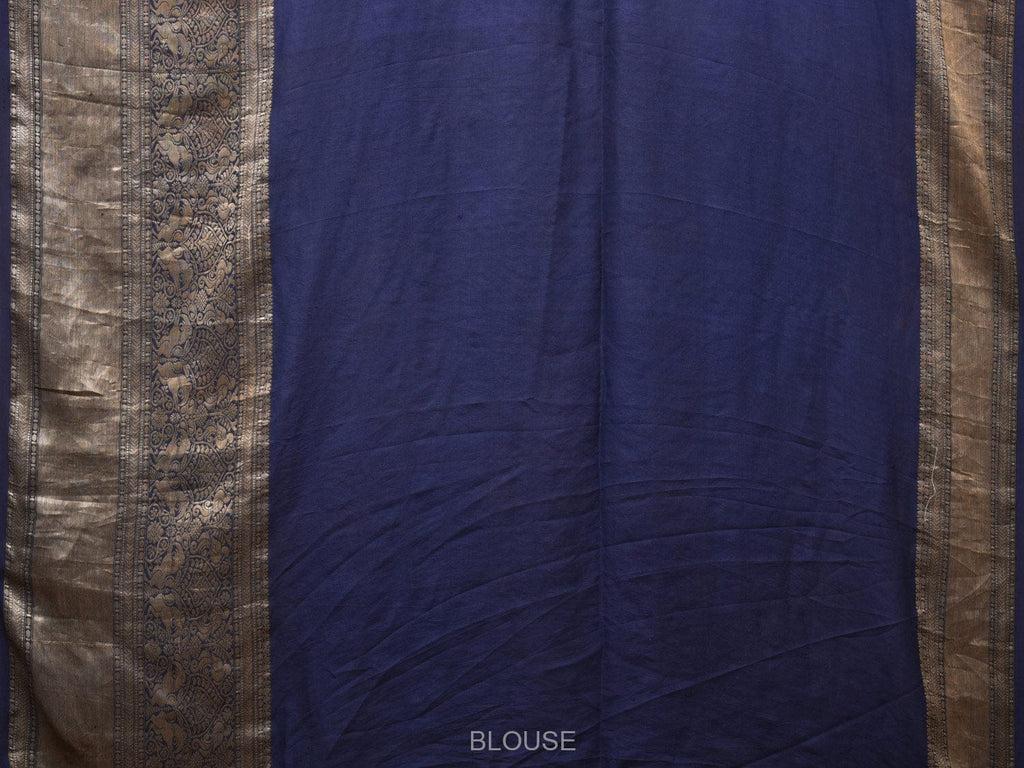 Cream and Navy Bandhani Kanchipuram Silk Handloom Saree with Kalamkari Cows Design - Global Threads | Grocsy