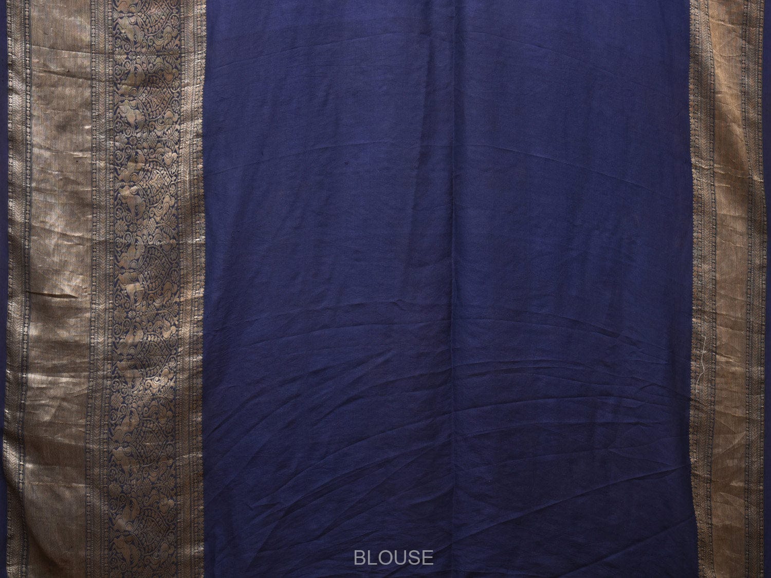 Cream and Navy Bandhani Kanchipuram Silk Handloom Saree with Kalamkari Cows Design - Global Threads | Grocsy