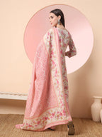 Yufta Cream And Peach Pure Cotton Yuck Design Kurta Dupatta Set With Pants | Grocsy